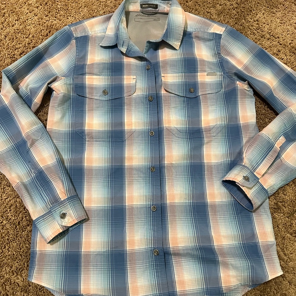 Eddie Bauer Blue and White Plaid Button Down Shirt